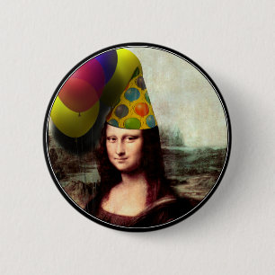Mona Lisa Happy Birthday Party Hat 6 Cm Round Badge