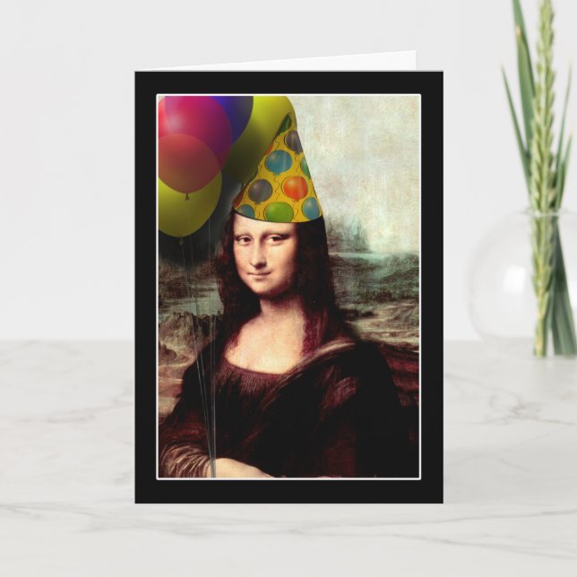 Mona Lisa Happy Birthday Party Hat Card (Front)