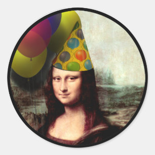 Mona Lisa Happy Birthday Party Hat Classic Round Sticker