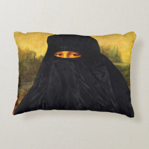 Mona Lisa Hidden Behind Burqa Decorative Cushion