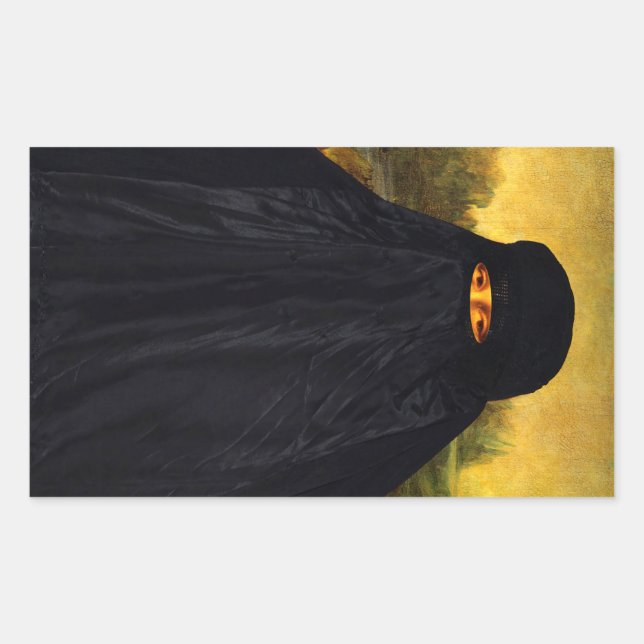 Mona Lisa Hidden Behind Burqa Rectangular Sticker (Front)
