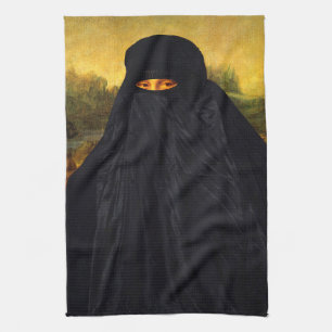 Mona Lisa Hidden Behind Burqa Tea Towel