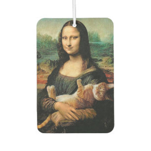 Mona Lisa holding a Cat Car Air Freshener