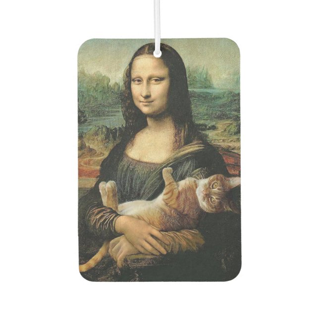 Mona Lisa holding a Cat  Car Air Freshener (Front)