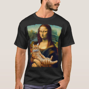 Mona Lisa Holding Cat Kitty Cats Lover Cat Dad Mum T-Shirt