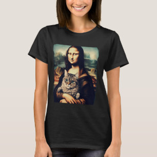 mona lisa holding cat kitty for cats lover cat dad T-Shirt