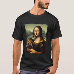 Mona Lisa Holding Cat Kitty For Cats Lover Cat Dad T-Shirt