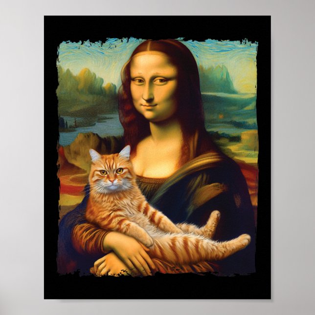 Mona Lisa Holding Cat Portrait Art Painting Kitty  Poster (Front)