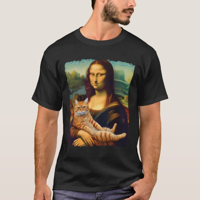 Mona Lisa Holding Cat Portrait Art Painting Kitty  T-Shirt (Front)