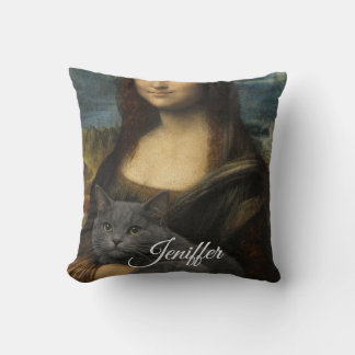 Mona Lisa Holding Elegant Gray Cat                 Cushion