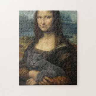 Mona Lisa Holding Elegant Gray Cat                 Jigsaw Puzzle