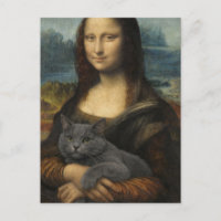 Mona Lisa Holding Elegant Gray Cat