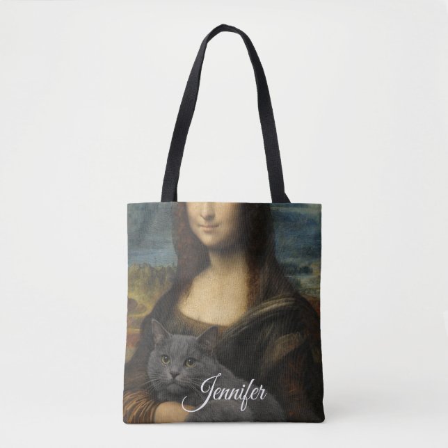 Mona Lisa Holding Elegant Gray Cat                 Tote Bag (Front)