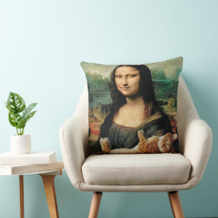 Mona Lisa holding her cat Cat lovers  Cushion