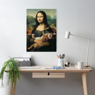 Mona Lisa holding her cat Leonardo da Vinci Poster