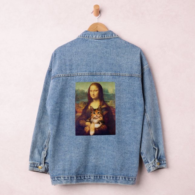 Mona Lisa holding her cat pet Leonardo da Vinci Denim Jacket (Hangar)