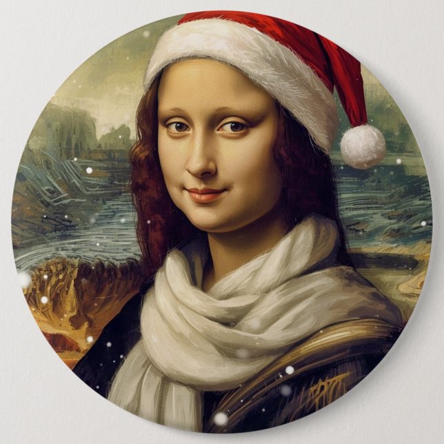Mona Lisa in a Santa Hat 6 Cm Round Badge (Front)