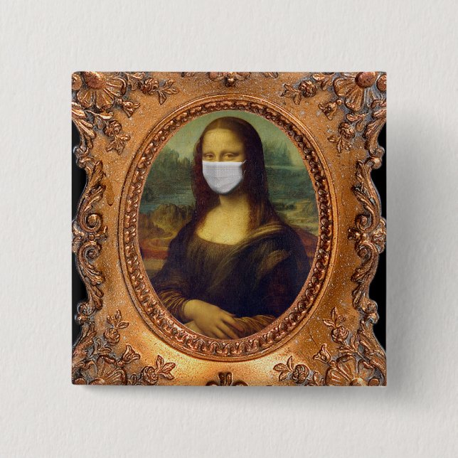 Mona lisa in a surgical mask leonardo da Vinci 15 Cm Square Badge (Front)