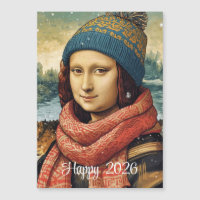 Mona Lisa  in beanie  - Happy 2026 magnetic card