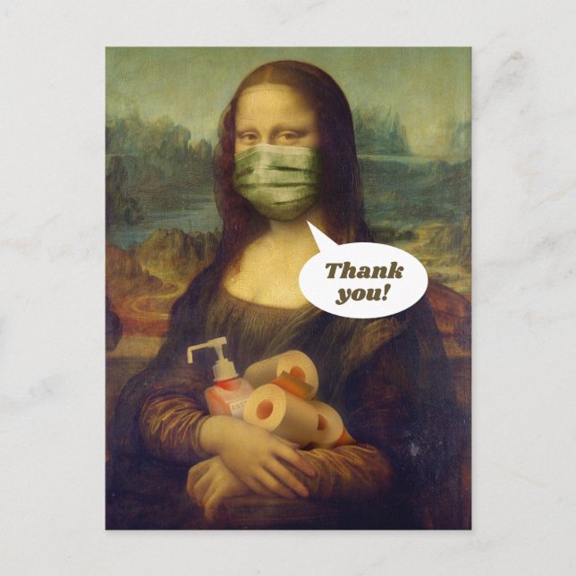 Mona Lisa in PPE- Thank You to Healthcare Workers Postcard (Front)