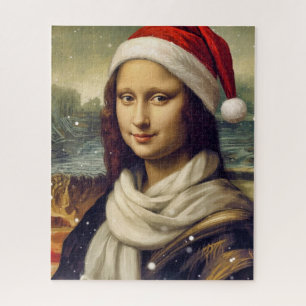 Mona Lisa  in Santa  hat - festive vibes Jigsaw Puzzle