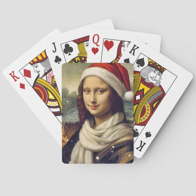 Mona Lisa  in Santa  hat - festive vibes Playing Cards (Back)