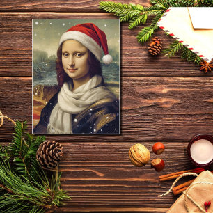 Mona Lisa in Santa hat - festive vibes Postcard