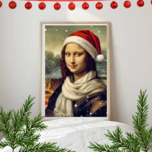 Mona Lisa  in Santa  hat - festive vibes