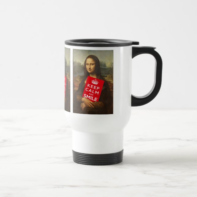 Mona Lisa Keep Calm And Smile Travel Mug (Right)