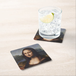Mona Lisa & Leonardo da Vinci /vintage Italy Square Paper Coaster