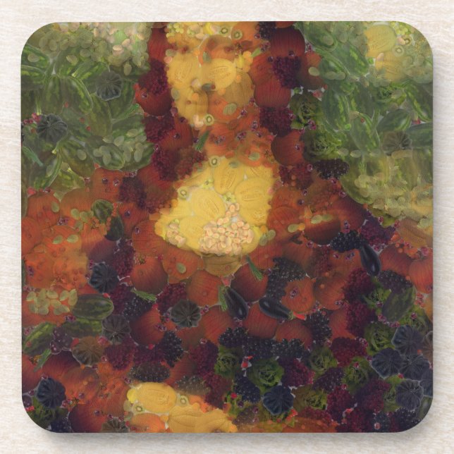 Mona Lisa Lettuce Fine Art Vegan Spoof  Coaster (Front)