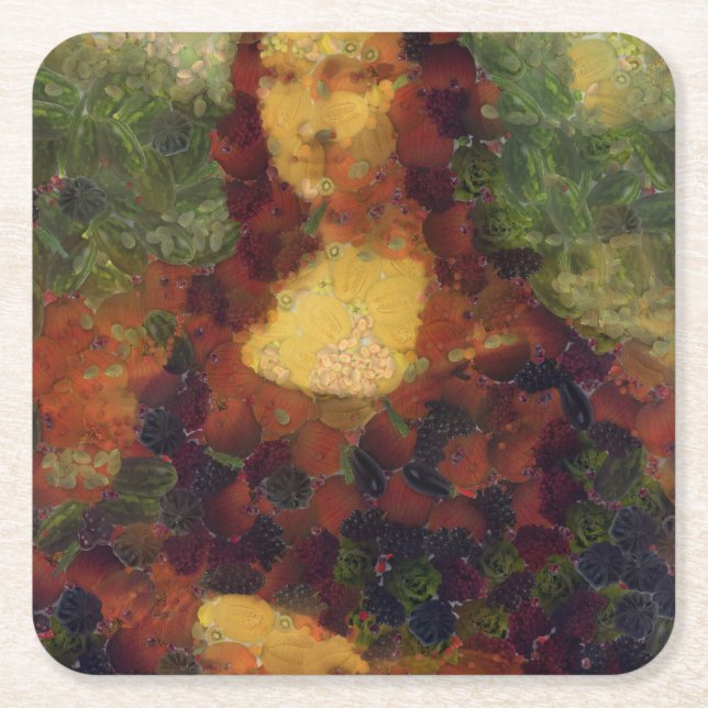 Mona Lisa Lettuce Fine Art Vegan Spoof  Square Paper Coaster (Front)