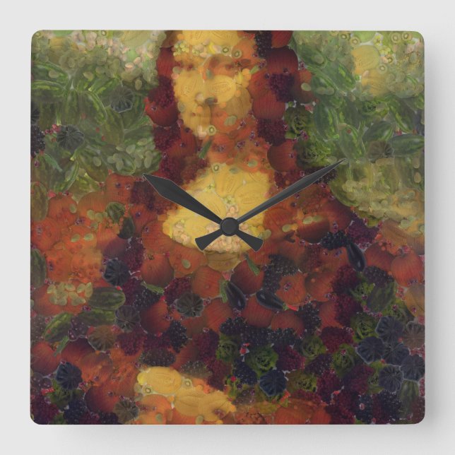 Mona Lisa Lettuce Fine Art Vegan Spoof  Square Wall Clock (Front)