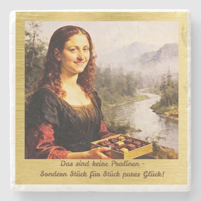 Mona Lisa liebt Pralinen Stone Coaster (Front)