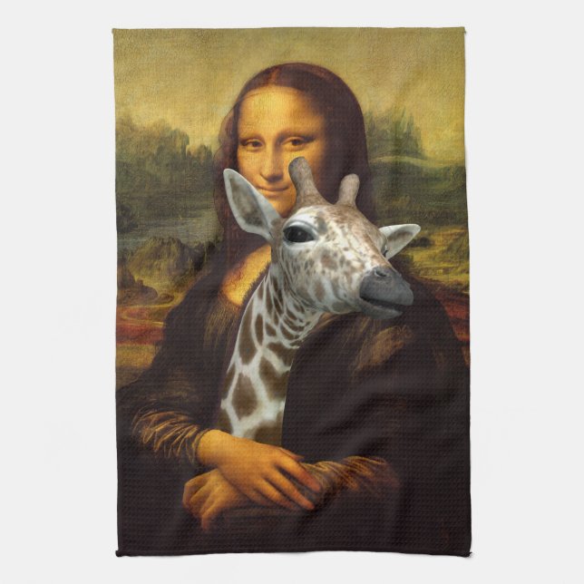 Mona Lisa Loves Giraffes Tea Towel (Vertical)