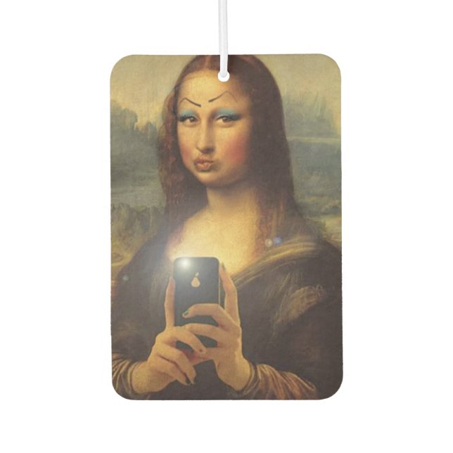 Mona Lisa making a funny face with makeup Da Vinci Car Air Freshener (Front)