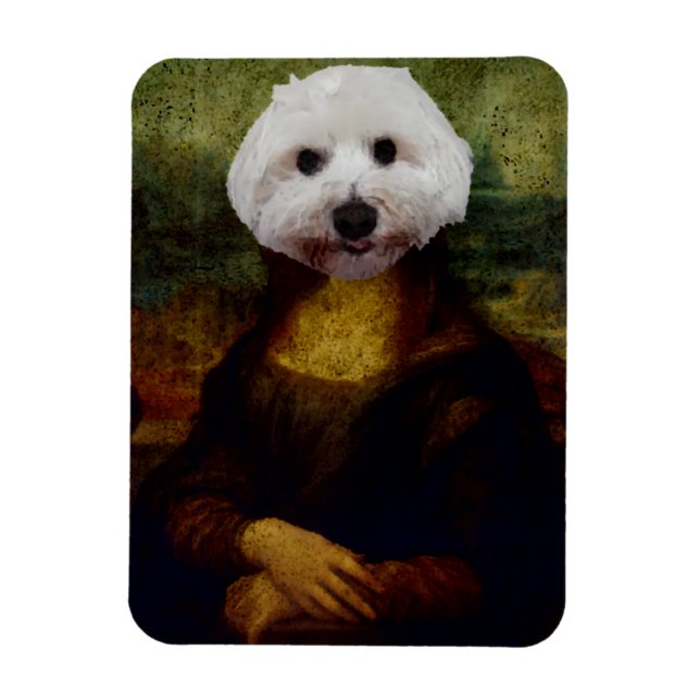 Mona Lisa Maltese Dog Painting Flexible Magnet (Vertical)