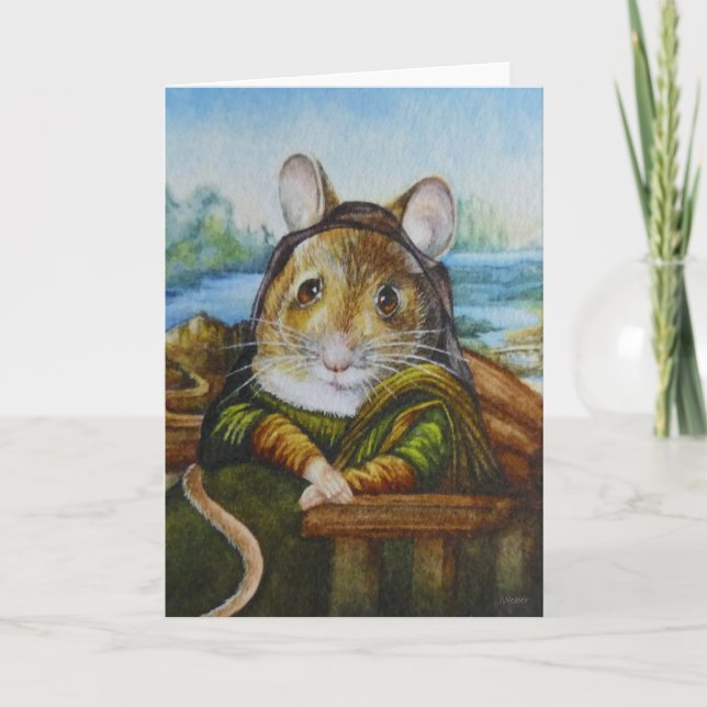 Mona Lisa Mouse Parody Watercolor Art Card (Front)
