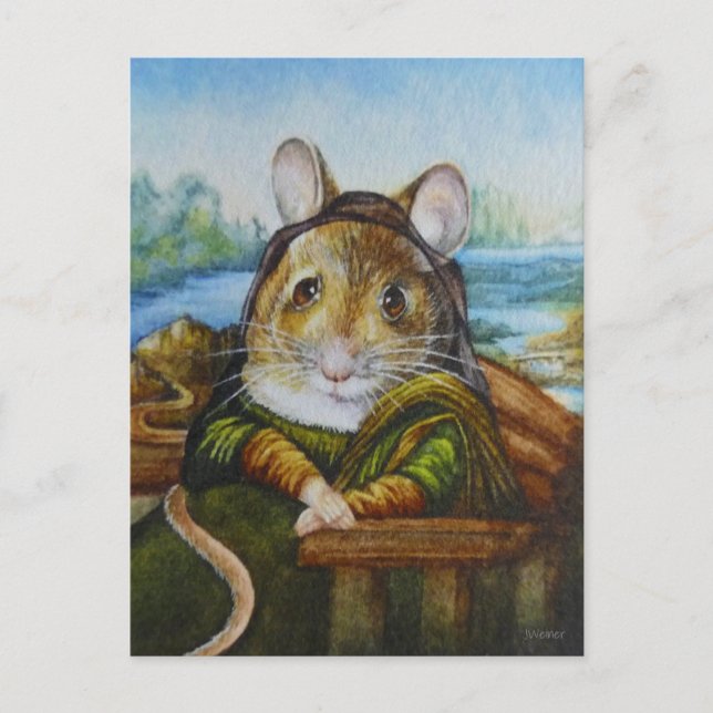 Mona Lisa Mouse Parody Watercolor Art Postcard (Front)