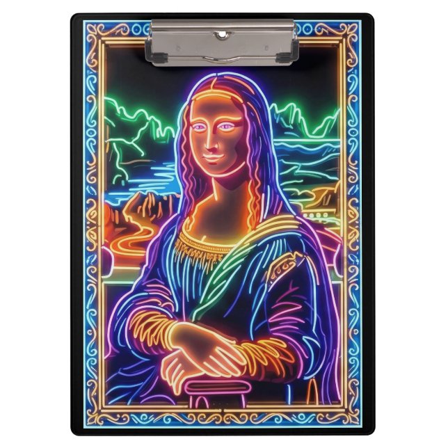Mona Lisa Neon Light Portrait Design Clipboard (Front)