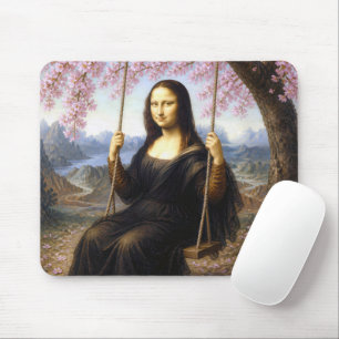 Mona Lisa on a Swing in Cherry Blossoms Mouse Pad