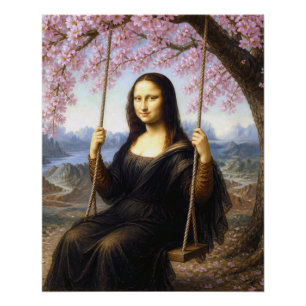 Mona Lisa on a Swing in Cherry Blossoms Poster