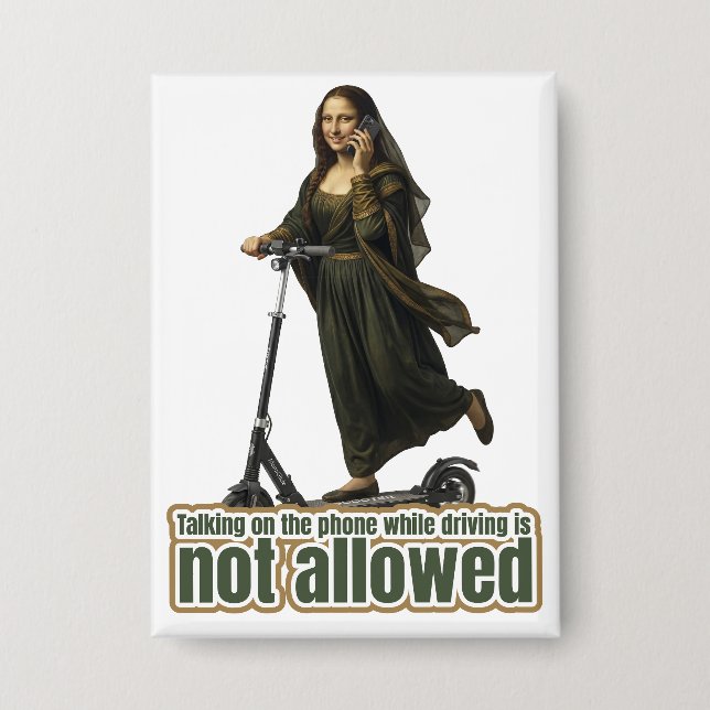 Mona Lisa on the phone  riding a kick scooter (Front)