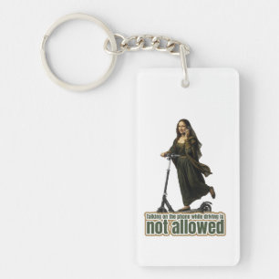 Mona Lisa on the phone riding a kick scooter Key Ring