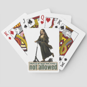 Mona Lisa on the phone riding a kick scooter Playing Cards