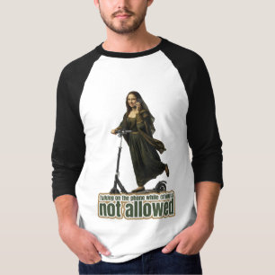 Mona Lisa on the phone  riding a kick scooter T-Shirt