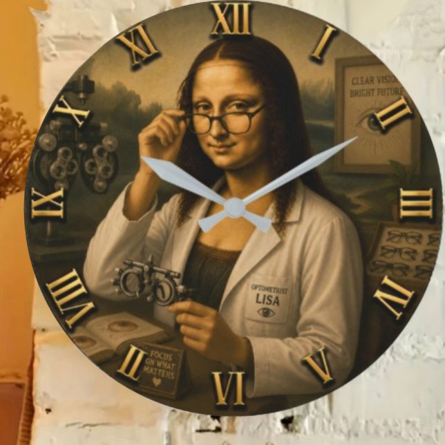 Mona Lisa Optometrist Funny Eye Doctor Office Deco Large Clock (Creator Uploaded)