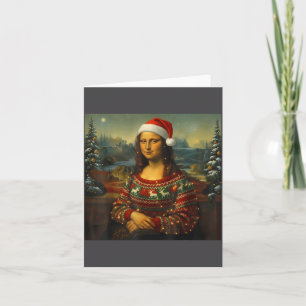 Mona Lisa Parody Festive Santa Hat Christmas Card