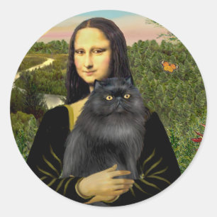 Mona Lisa - Persian cat (black) Classic Round Sticker