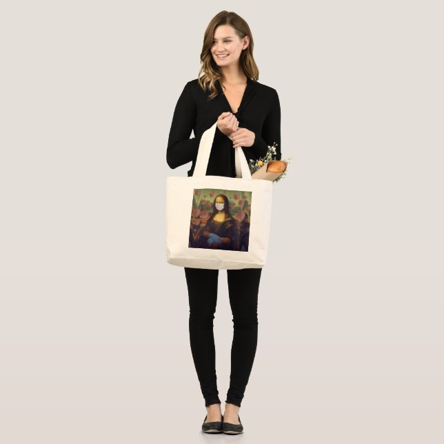 Mona Lisa Playing Safe Around Coronavirus, ZFBP Large Tote Bag (Front (Model))
